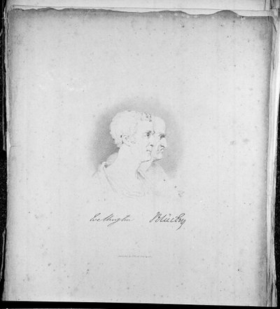 Ritratti di profilo di Wellington e Blücher, incisione di Samuel Mitan, 1817 da George Jones